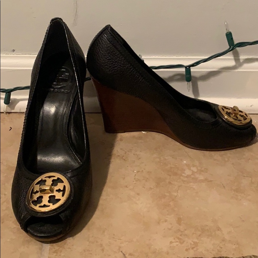 Tory Burch Peep Toe leather wedge